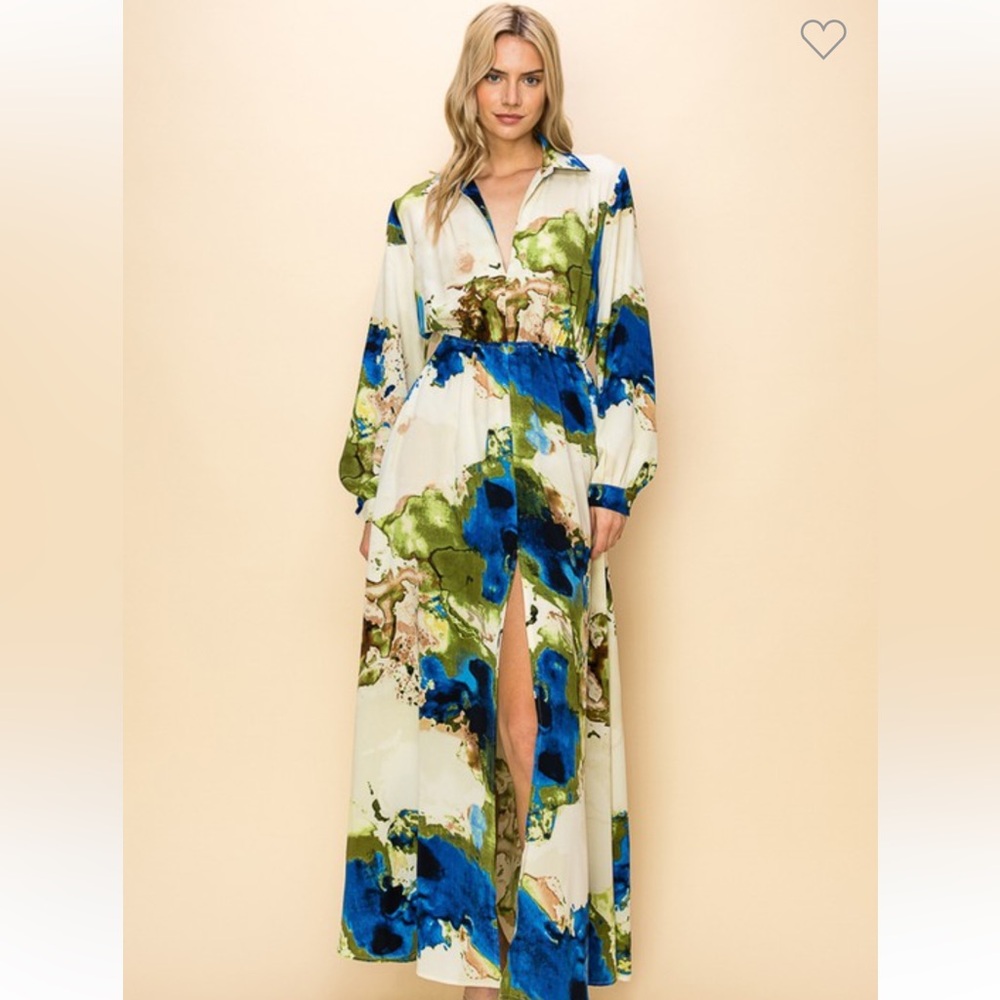 Elegant Blue and Green Maxi Dress preloved - Picture 3 of 9
